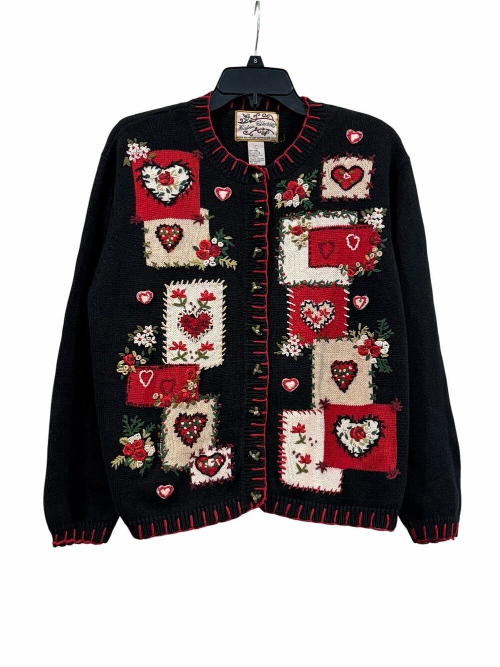 Heirloom Collectibles Vintage Valentine’s Day Patchwork Cardigan SZ L Cottage